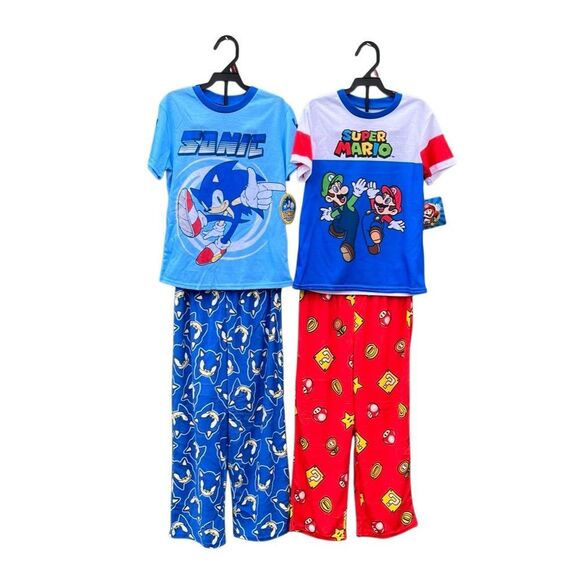 Boys Mario & Sonic Short Sleeve Top & Sleep Pants Pajama 2, 2-Piece Sets Size S - Picture 1 of 8
